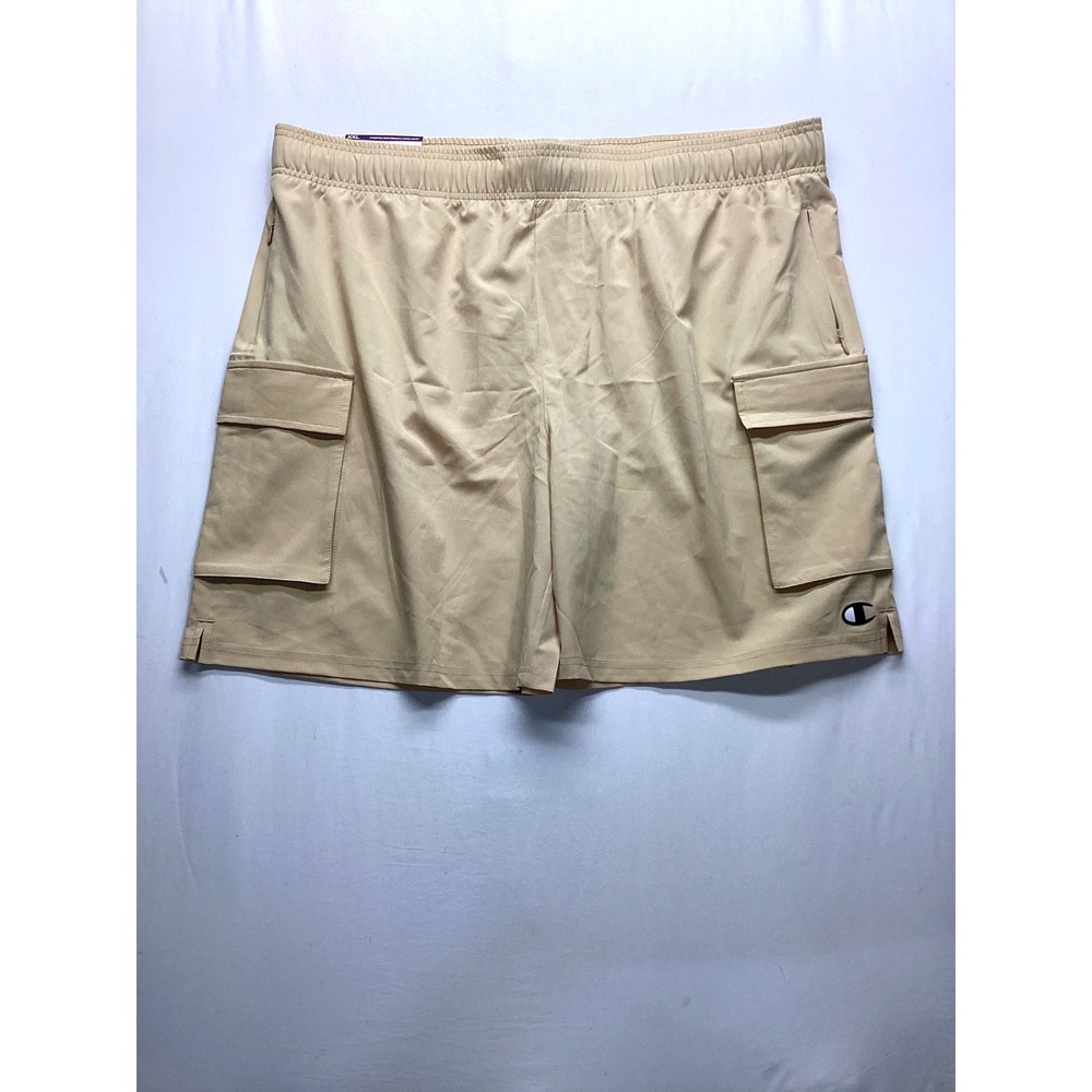 Champion Mens XXL Tan Khaki Performance Cargo Shorts Elastic Waist New With Tags